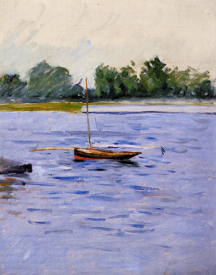 Boat at Anchor on the Seine, vintage artwork by Gustave Caillebotte, 12x8" (A4) Poster