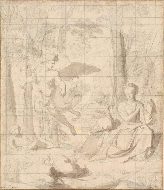Hagar and Ishmael Guarded by  the Angel, vintage artwork by Eustache Le Sueur, 12x8" (A4) Poster