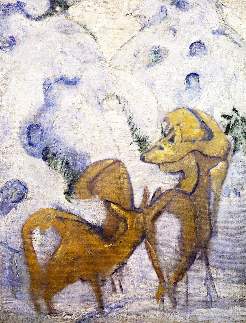 Deer in the Snow I, vintage artwork by Franz Marc, 12x8" (A4) Poster