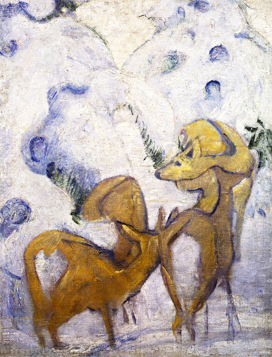 Deer in the Snow I, vintage artwork by Franz Marc, 12x8" (A4) Poster
