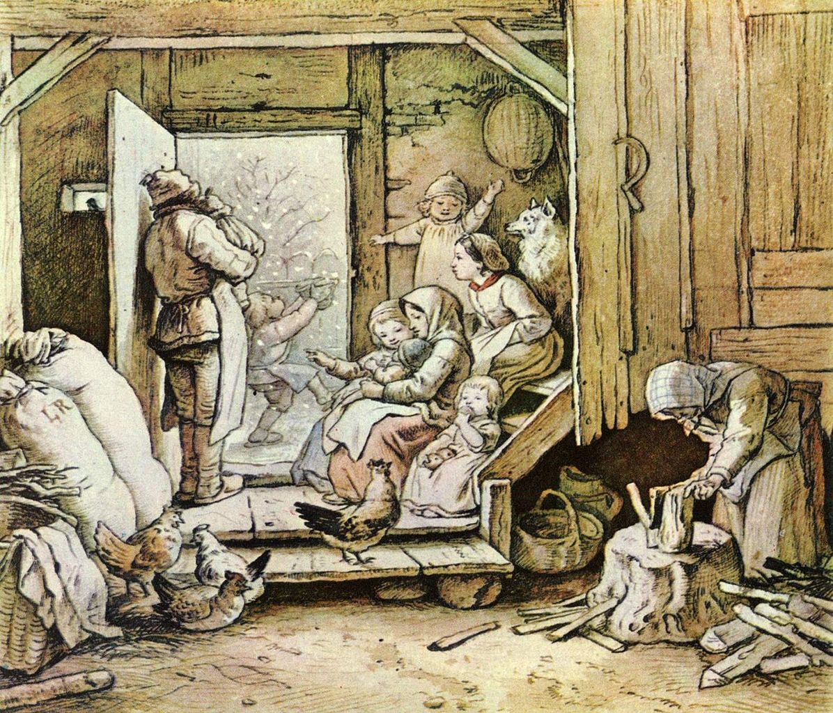 The First Snow, vintage artwork by Ludwig Richter, A3 (16x12") Poster Print