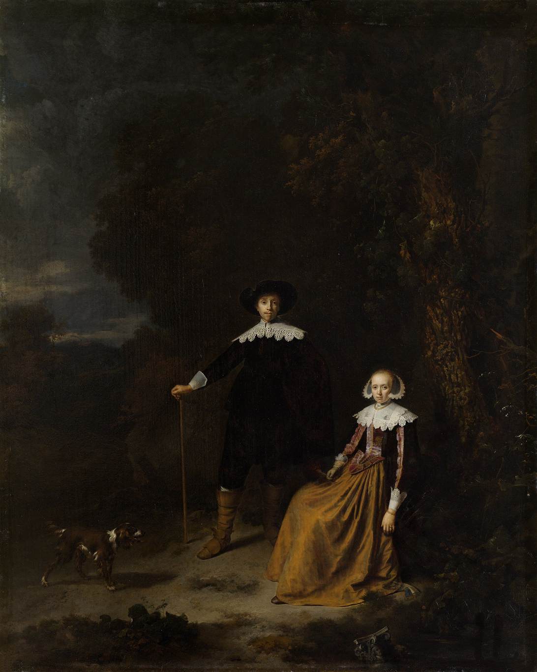 Portrait of a Couple in a Landscape, vintage artwork by Gerrit Dou, 12x8" (A4) Poster