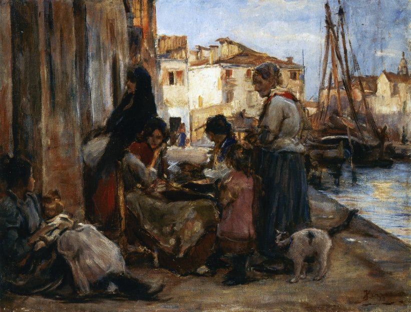 Chioggiotte Lundo il Pontile, vintage artwork by Alessandro Zezzos, 12x8" (A4) Poster