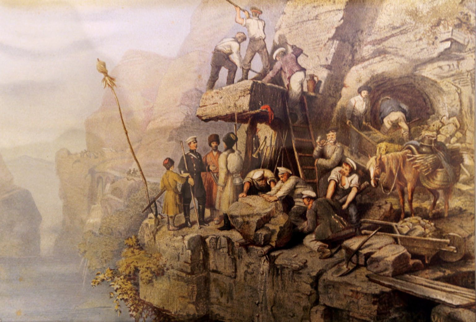 Road Сonstruction between Kobi and Gudauhr, vintage artwork by Johann Hermann Kretzschmer, A3 (16x12") Poster Print
