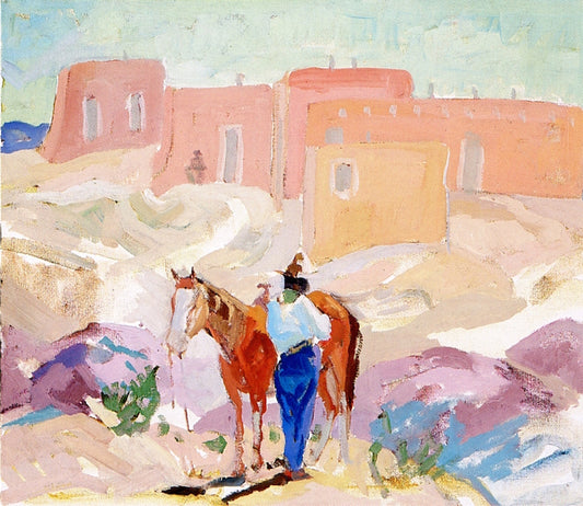 Waiting with the Burro, vintage artwork by Albert Henry Krehbiel, 12x8" (A4) Poster