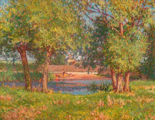 Heath Pond, Leighton Buzzard, Bedfordshire, vintage artwork by Wynford Dewhurst, 12x8" (A4) Poster