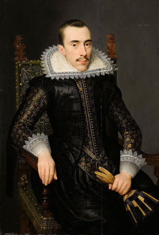 Portrait of a Man, possibly Walterus Fourmenois, vintage artwork by Salomon Mesdach, 12x8" (A4) Poster