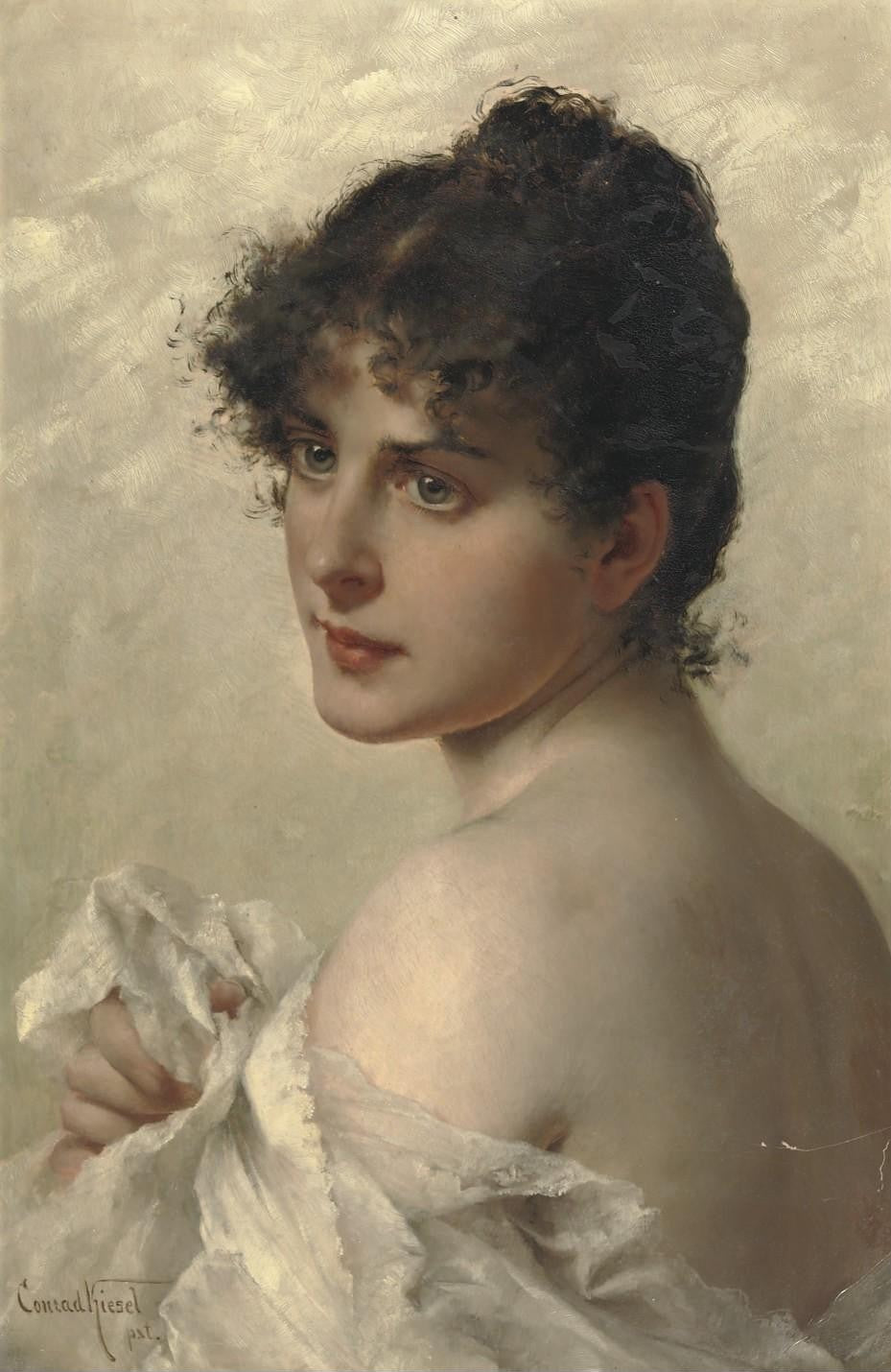 In contemplation, vintage artwork by Conrad Kiesel, 12x8" (A4) Poster