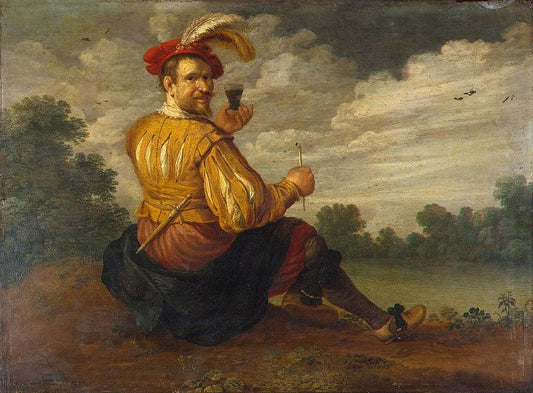 Self-portrait in a Landscape, vintage artwork by Joost Cornelisz. Droochsloot, 12x8" (A4) Poster