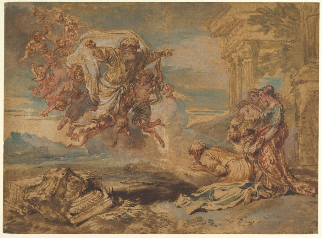 God the Father Appearing to Jacob, vintage artwork by Giovanni Castiglione, 12x8" (A4) Poster