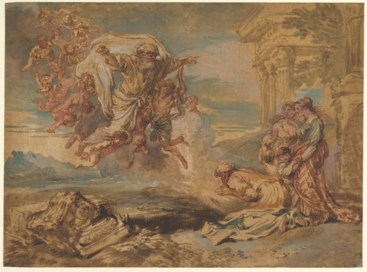 God the Father Appearing to Jacob, vintage artwork by Giovanni Castiglione, 12x8" (A4) Poster