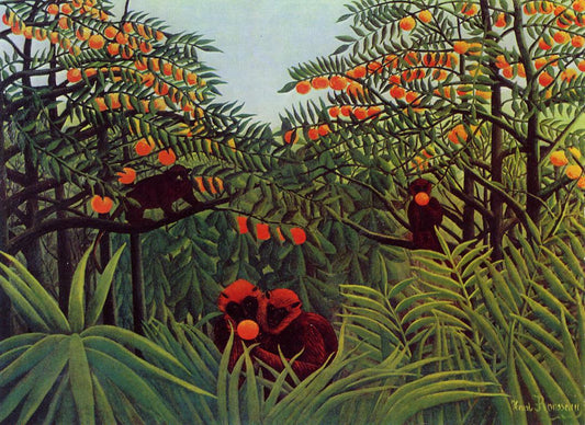 Apes in the Orange Grove, vintage artwork by Henri Rousseau, 12x8" (A4) Poster