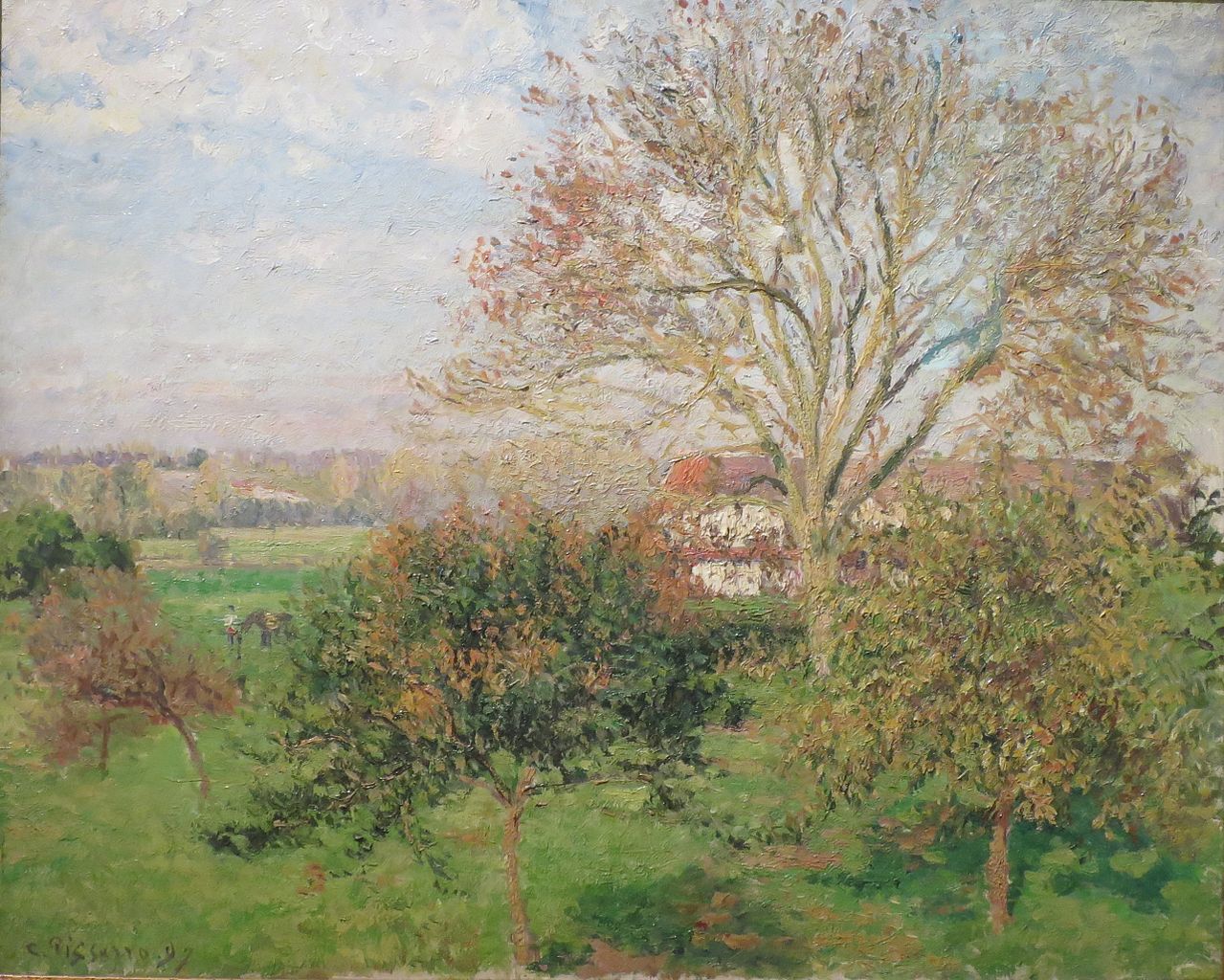 The Big Walnut Tree, Autumn Morning, Éragny, vintage artwork by Camille Pissarro, 12x8" (A4) Poster