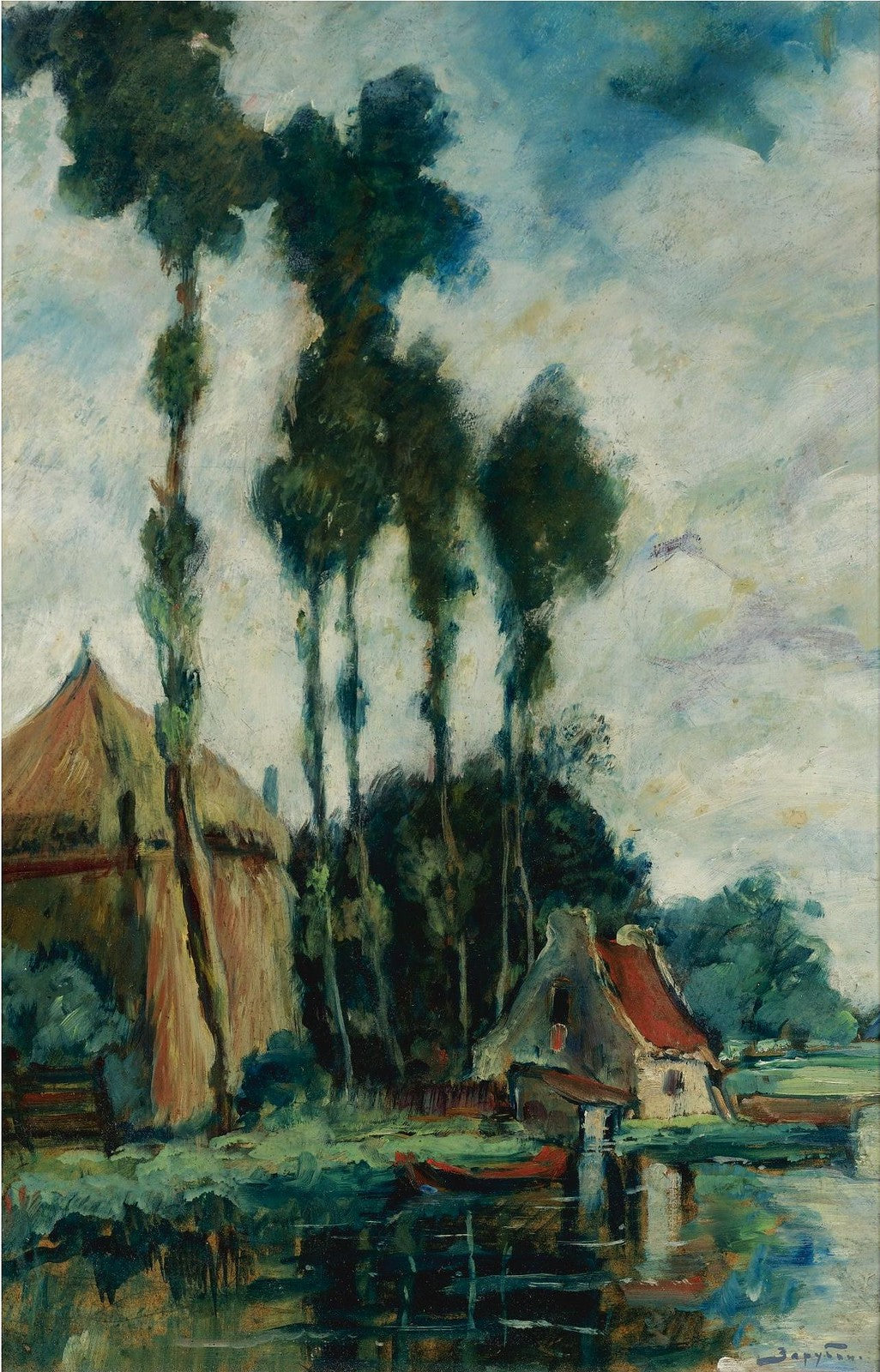 Poplars by  a Riverside, vintage artwork by Viktor Ivanovich Zarubin, 12x8" (A4) Poster