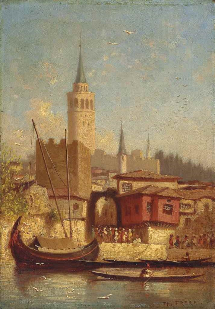The Galata Tower, Constantinople, vintage artwork by Charles Theodore Frère, A3 (16x12") Poster Print
