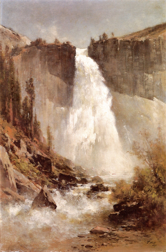 The Falls of Yosemite, vintage artwork by Thomas Hill, 12x8" (A4) Poster