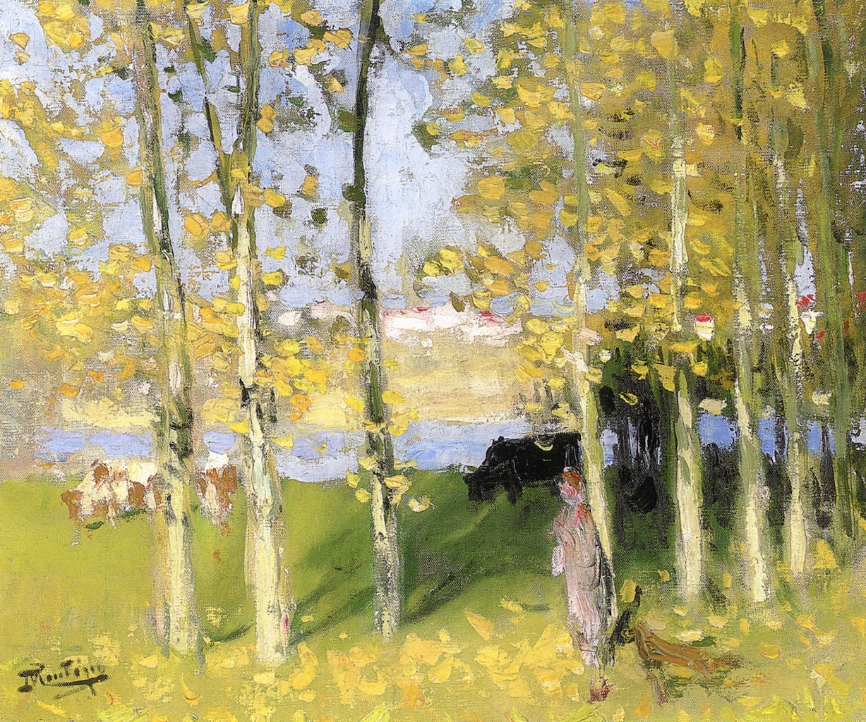Cows by  the River, vintage artwork by Pierre-Eugène Montezin, 12x8" (A4) Poster