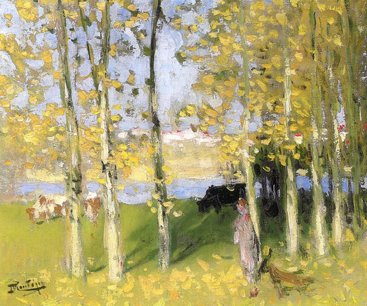 Cows by  the River, vintage artwork by Pierre-Eugène Montezin, 12x8" (A4) Poster