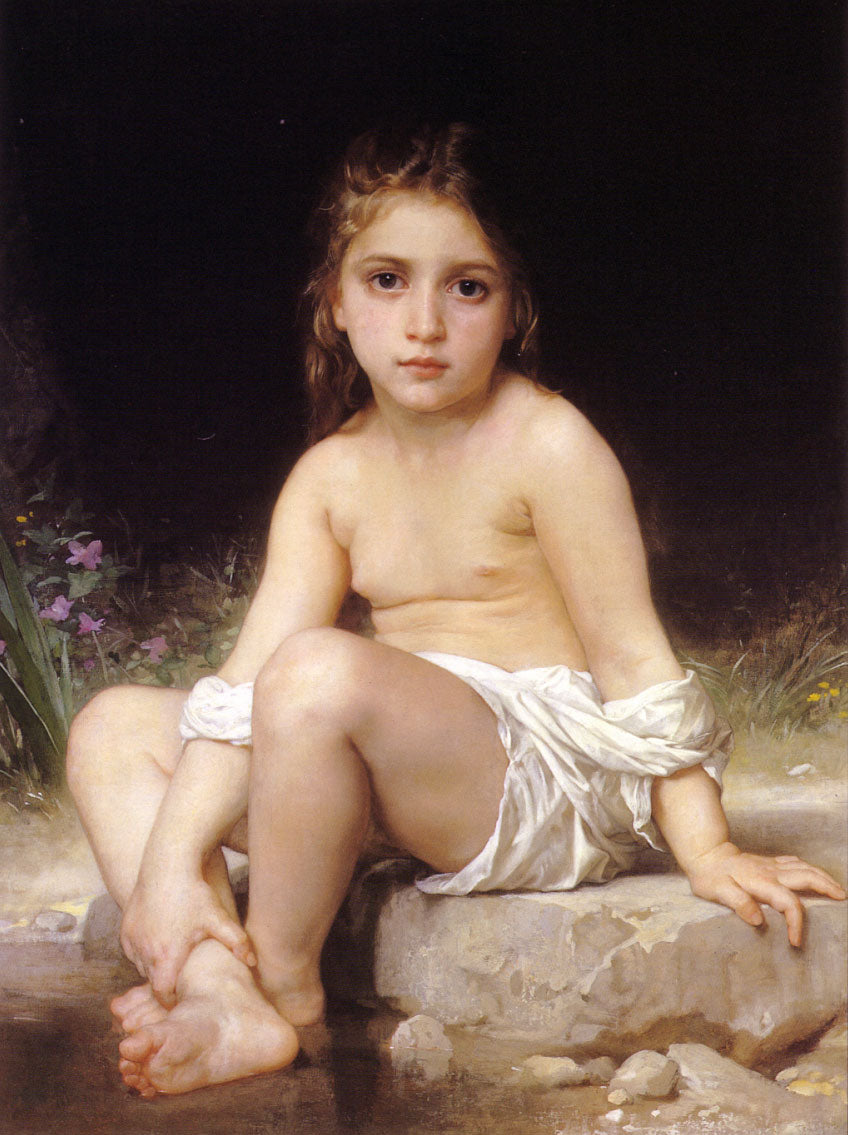 Child at Bath, vintage artwork by William Bouguereau, 12x8" (A4) Poster