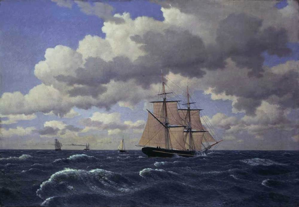 A Brig under Sail in Fair Weather, vintage artwork by Christoffer Wilhelm Eckersberg, 12x8" (A4) Poster