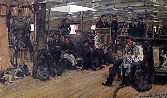 Marines aboard the Zr. Ms. Artillery Command Ship 'Het Loo', vintage artwork by Jan Hoynck van Papendrecht, 12x8" (A4) Poster