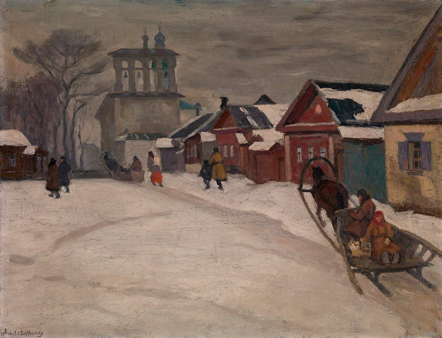 A Street in Winter, vintage artwork by Arnold Borisovich Lakhovsky, 12x8" (A4) Poster