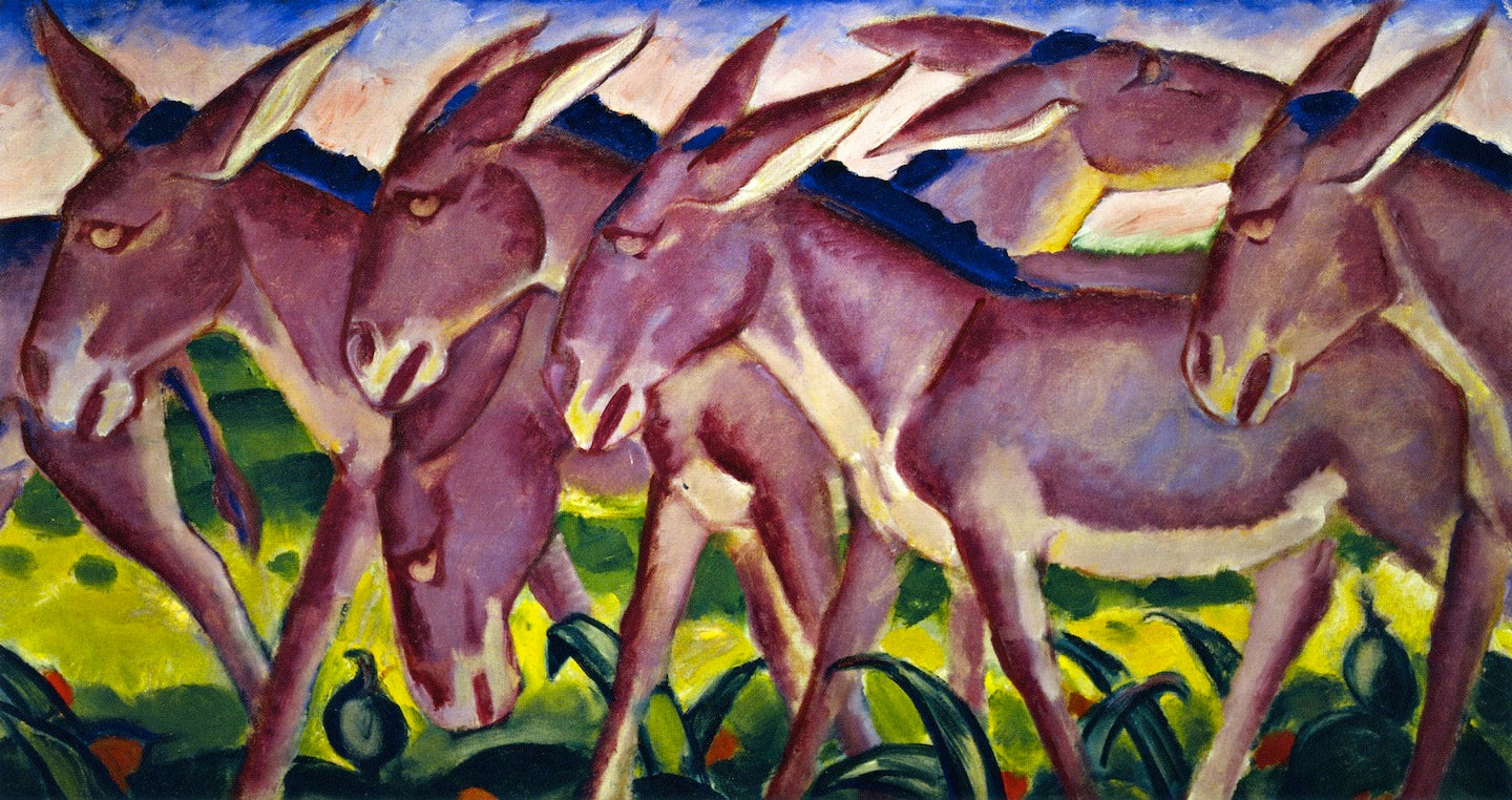 Donkey Frieze, vintage artwork by Franz Marc, 12x8" (A4) Poster