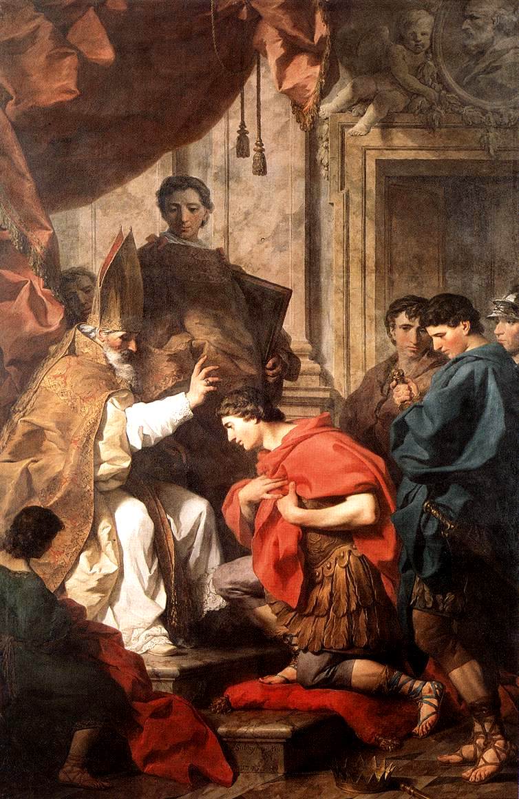 St Ambrose Converting Theodosius, vintage artwork by Pierre Subleyras, 12x8" (A4) Poster