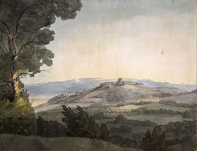 Monte Porzio from the Villa Mondragone, Frascati, vintage artwork by Francis Towne, 12x8" (A4) Poster