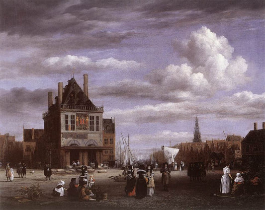 The Dam Square in Amsterdam, vintage artwork by Jacob van Ruisdael, 12x8" (A4) Poster