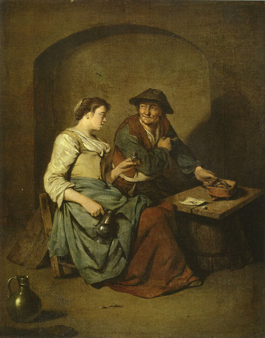 Scene at an Inn, vintage artwork by Cornelis Pietersz  Bega, 12x8" (A4) Poster