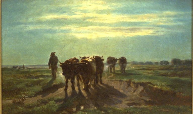 Landscape with Oxen, vintage artwork by Constant Troyon, A3 (16x12") Poster Print