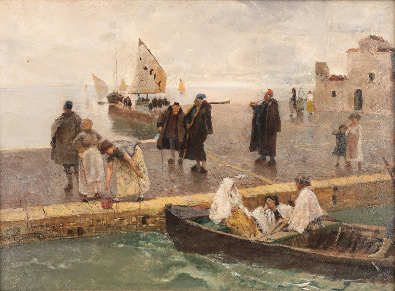 Veduta di Chioggia, vintage artwork by Mose Bianchi, 12x8" (A4) Poster