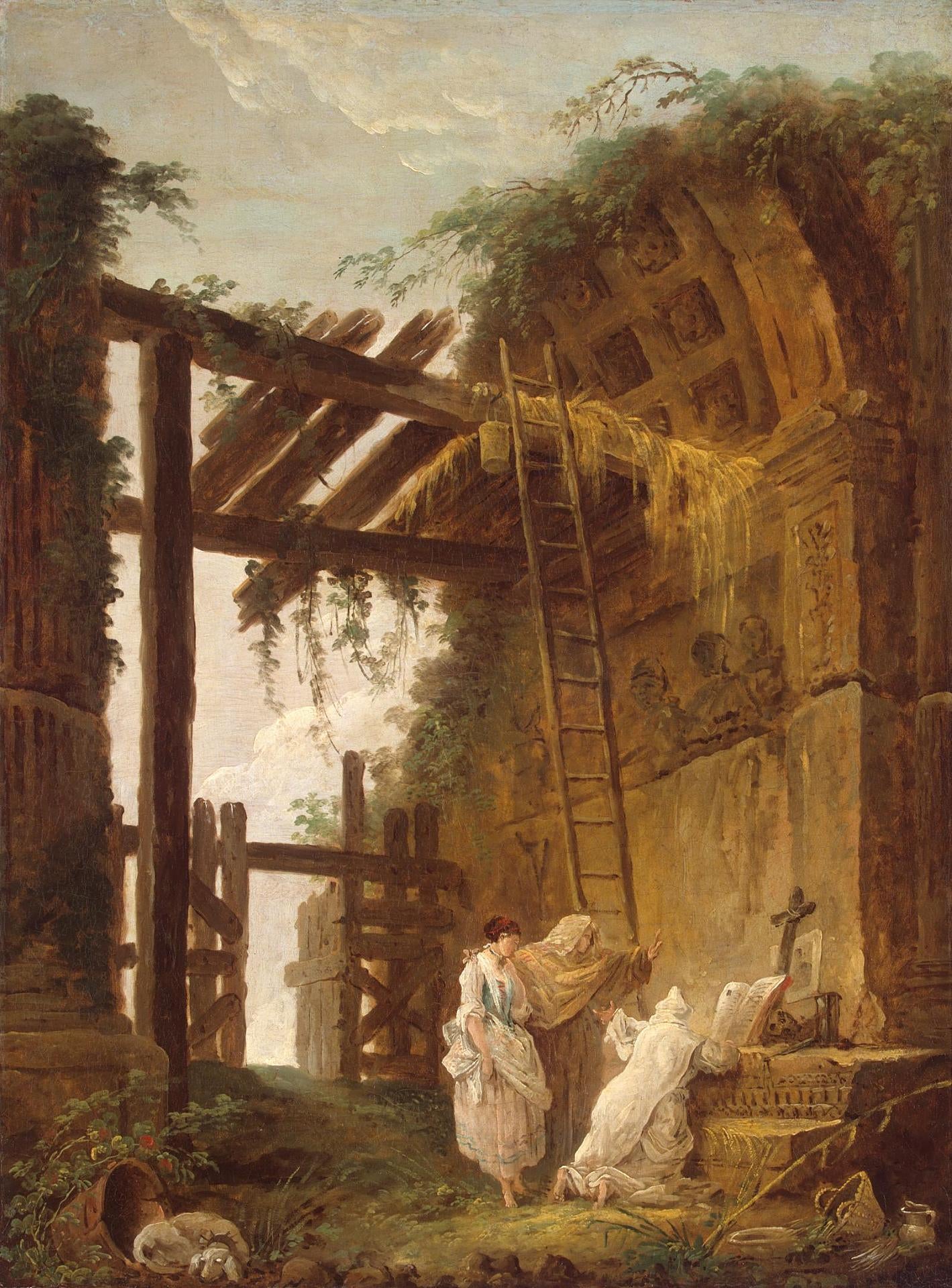 At the Hermit's, vintage artwork by Hubert Robert, 12x8" (A4) Poster