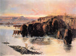 The Buffalo Herd, vintage artwork by Charles Marion Russell, 12x8" (A4) Poster