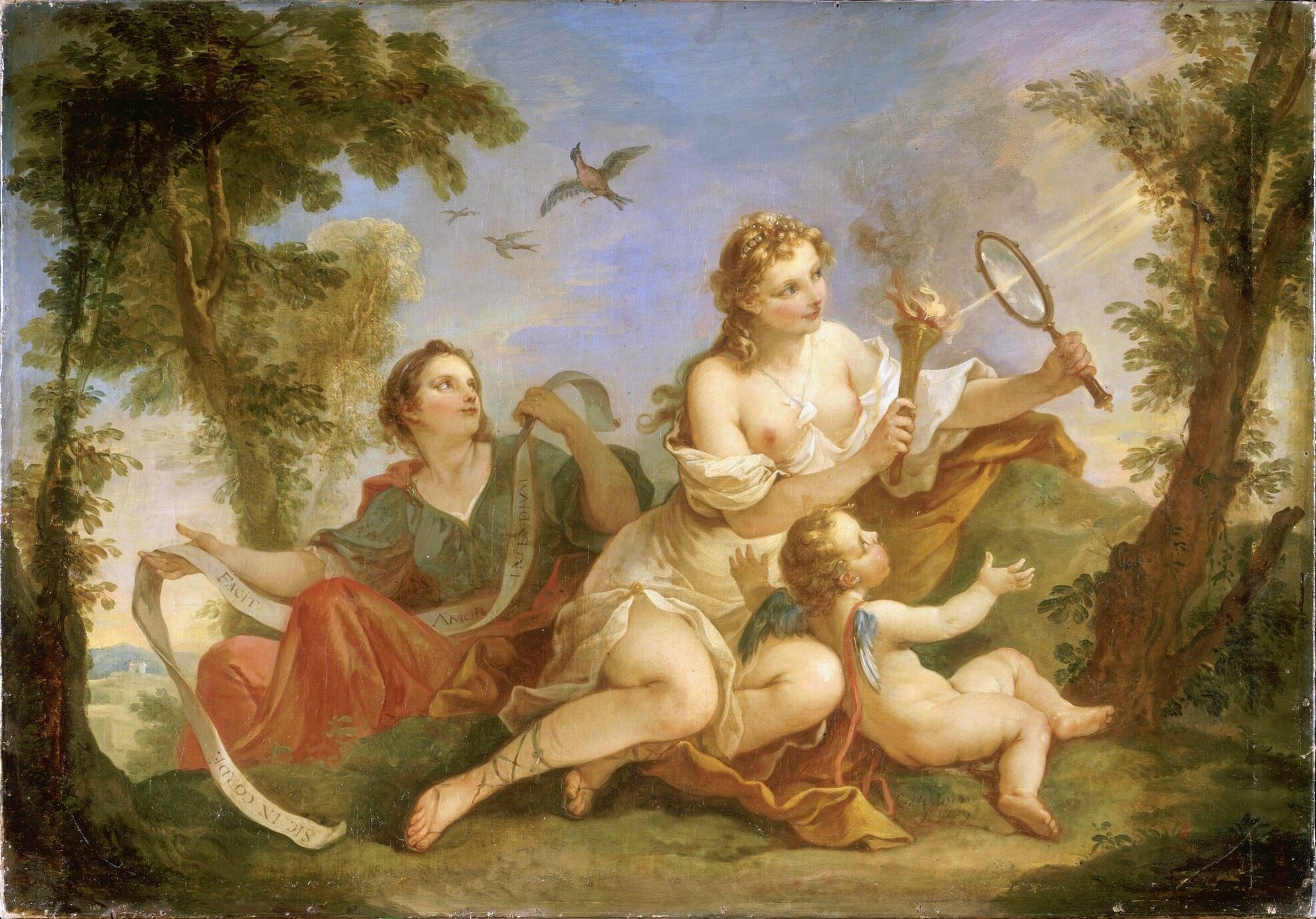 Beauty Turns On The Torch Of Love, vintage artwork by Charles-Joseph Natoire, 12x8" (A4) Poster