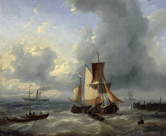 Shipping off a Jetty, vintage artwork by Charles Louis Verboeckhoven, A3 (16x12") Poster Print