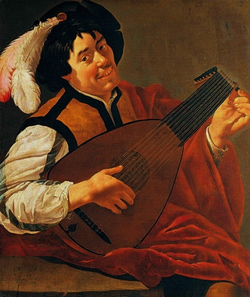Lute Player, vintage artwork by Jan van Bijlert, 12x8" (A4) Poster