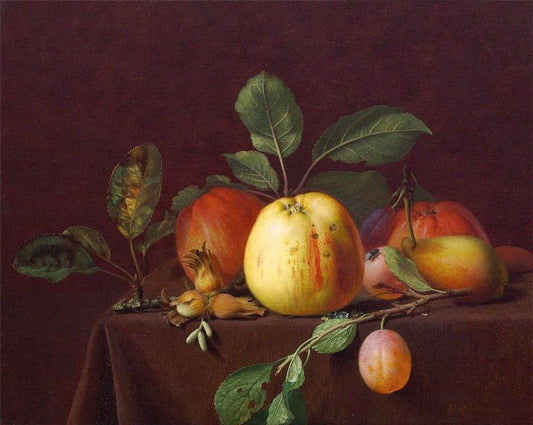 Autumn fruits and nuts on a table, vintage artwork by Otto Didrik Ottesen, A3 (16x12") Poster Print