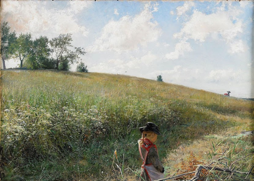 Girl in a Summer Landscape, vintage artwork by Gerda Roosval-Kallstenius, 12x8" (A4) Poster