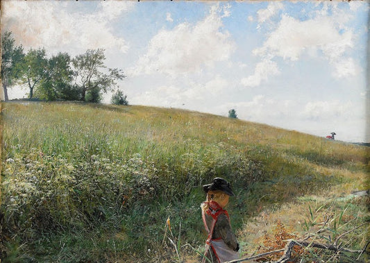 Girl in a Summer Landscape, vintage artwork by Gerda Roosval-Kallstenius, 12x8" (A4) Poster