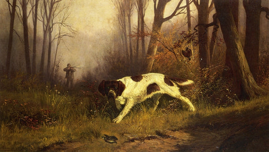 Dog with Hunter, vintage artwork by Edmond H. Osthaus, 12x8" (A4) Poster