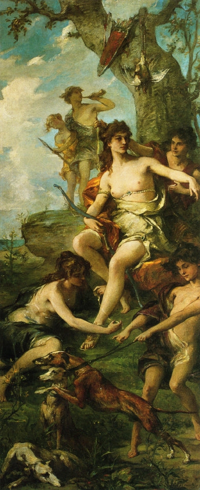 Artemis among the Wood Nymphs, vintage artwork by Henri Leopold Levy, 12x8" (A4) Poster