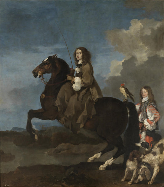 Christina of Sweden on Horseback, vintage artwork by Sebastien Bourdon, 12x8" (A4) Poster