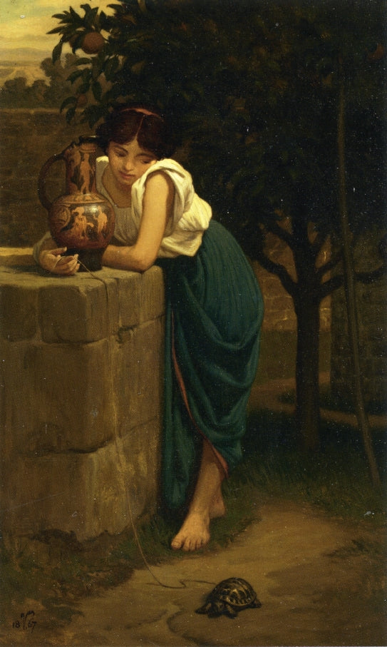 Etruscan Girl with Turtle, vintage artwork by Elihu Vedder, 12x8" (A4) Poster