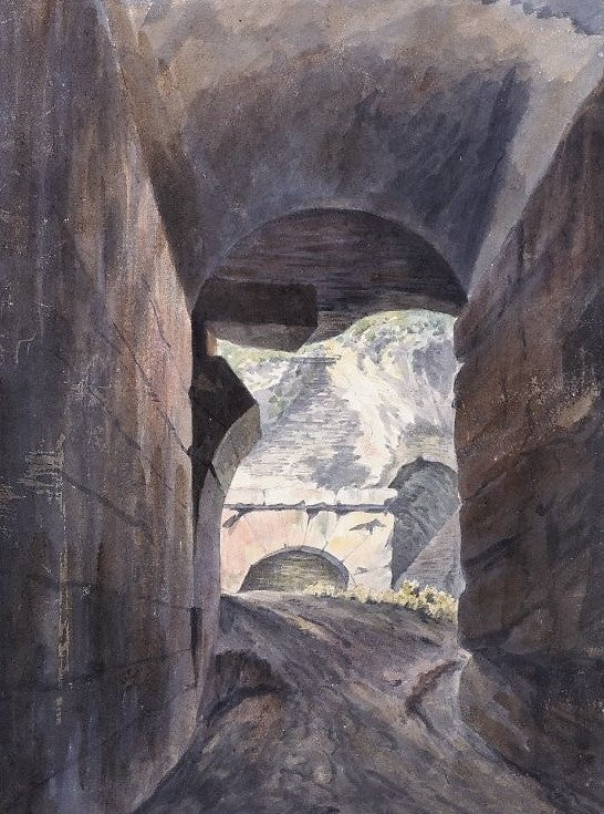 View through an arch in the Colosseum, vintage artwork by John Warwick Smith, 12x8" (A4) Poster