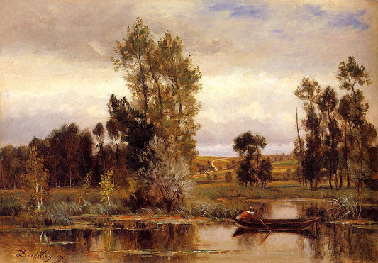 Boat on a Pond, vintage artwork by Charles-François Daubigny, A3 (16x12") Poster Print