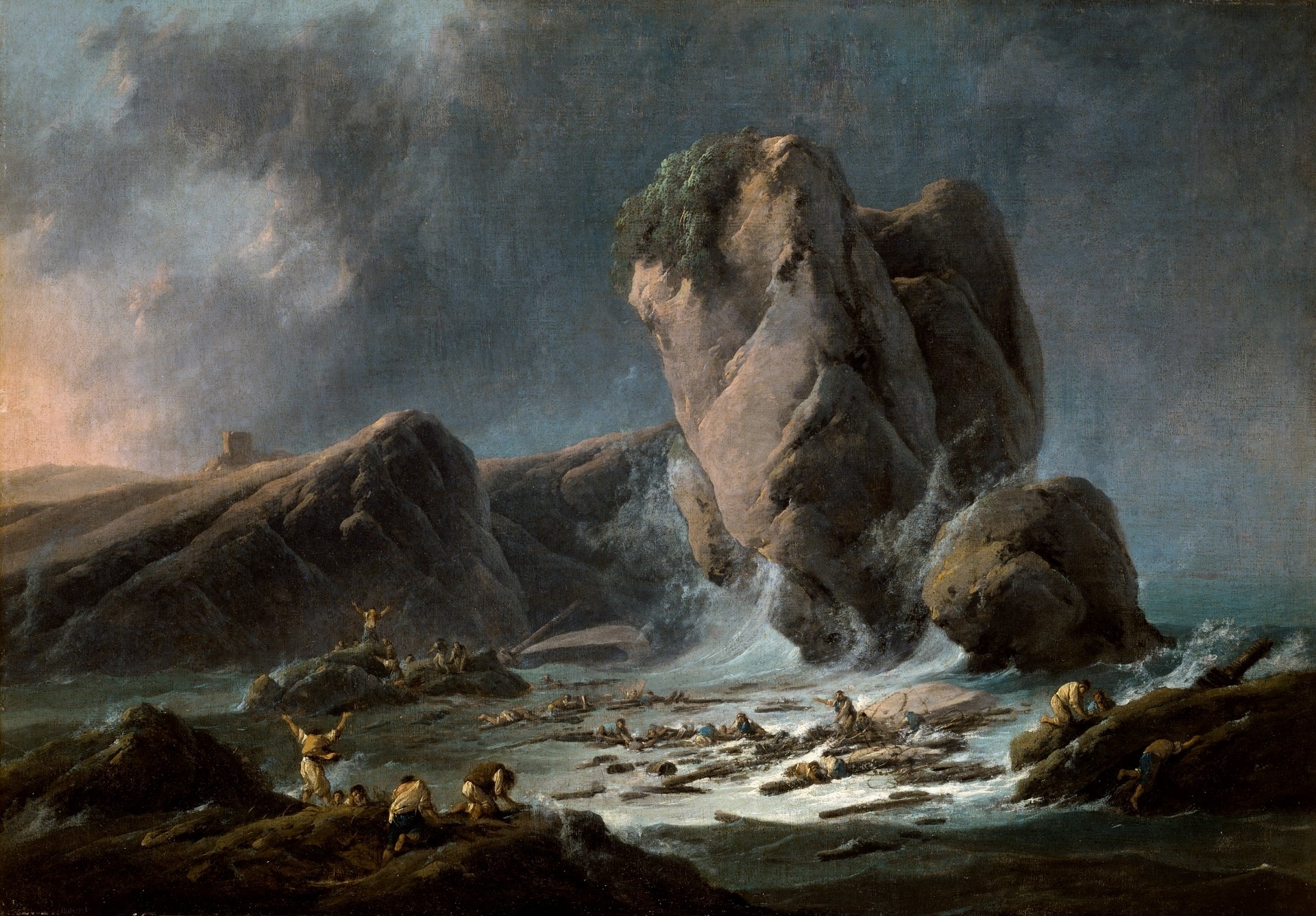 Shipwreck Survivors reaching the Coast, vintage artwork by Jean Pillement, 12x8" (A4) Poster