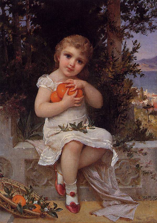 Girl with Oranges, vintage artwork by Émile Munier, 12x8" (A4) Poster