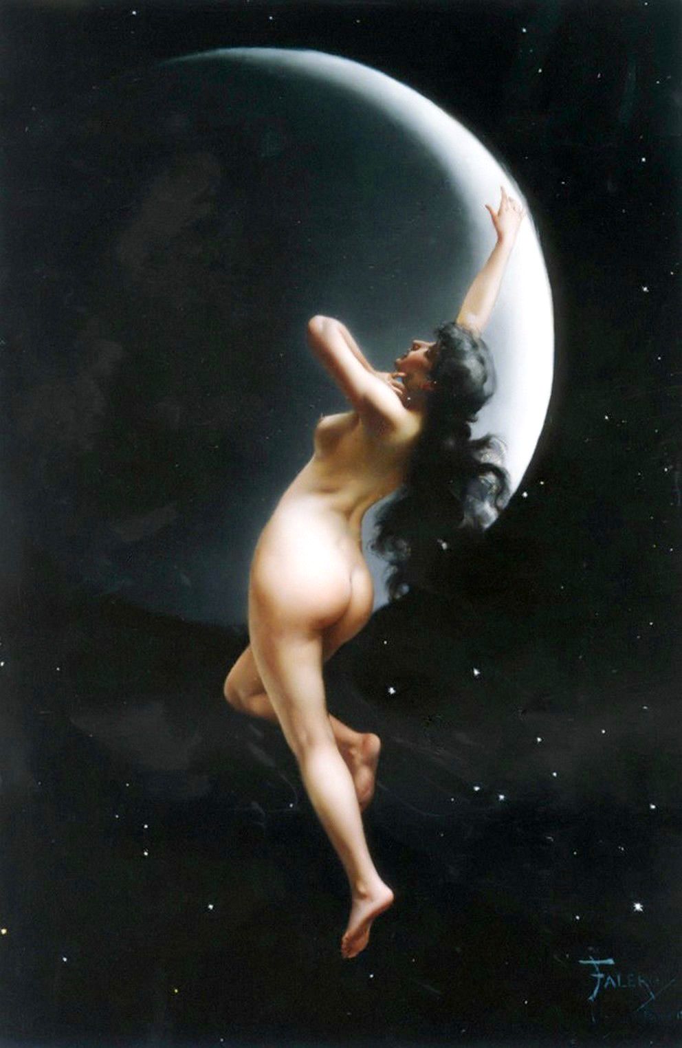 Moon Nymph, vintage artwork by Luis Ricardo Falero, 12x8" (A4) Poster